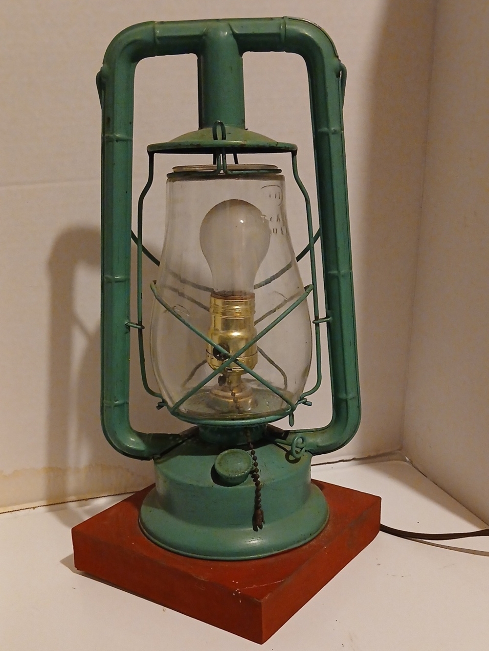 Vintage Dietz Green Metal Lantern Table Lamp